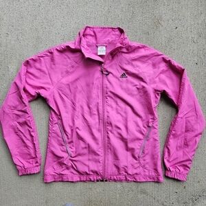 Adidas Full Zip Pink Black 3 Stripe Track Jacket Running Windbreaker Womens Med